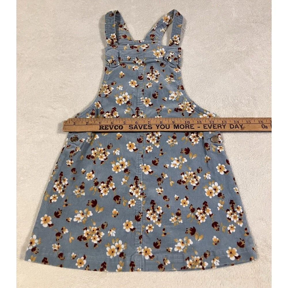 Tahari Girl Corduroy Dress Jumper Size 5  Blue Floral Boho Easter Spring Dress